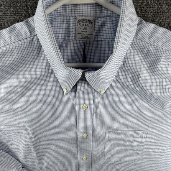 Brooks Brothers Button-Down Cotton 18 4/5 Regent Check Blue Non-Iron Shirt Men - Picture 1 of 14